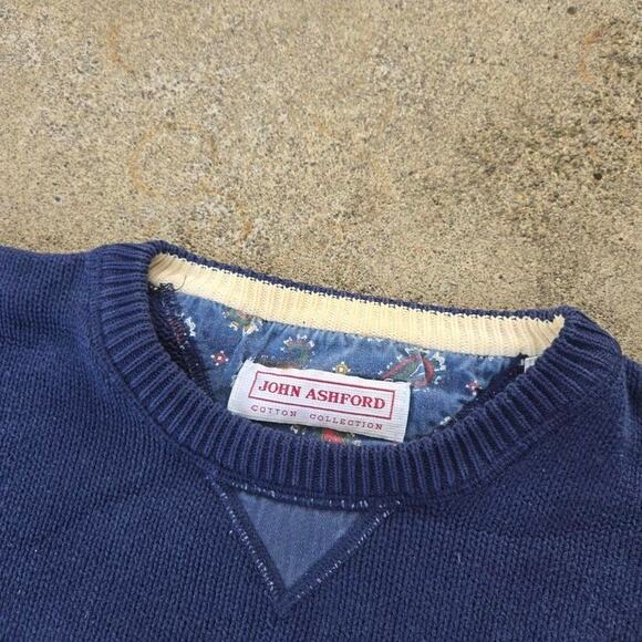 Vtg 90s JOHN ASHFORD Multicolor Colorblock Heavyweight Knit Crewneck Sweater Lg - Picture 3 of 5